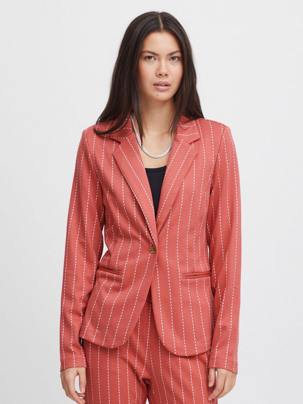 Ichi Blazer Damen Viskose gestreift, rot von Ichi