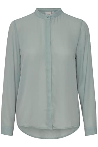 ICHI IHCELLANI SH Damen Lange Bluse Langarm Basicbluse mit kleinem Stehkragen Abgerundeter Saum mit Knopfleiste Regular Fit, Größe:42, Farbe:Abyss (164404) von ICHI