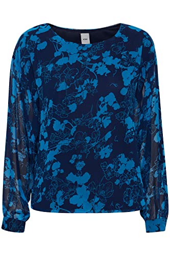 ICHI IHCHIFFY LS2 Damen Lange Bluse Langarm Rundhalsbluse aus Chiffon mit verschiedenen Prints recyceltes Polyester weitere Ärmel, Größe:36, Farbe:Total Eclipse (194010) von ICHI