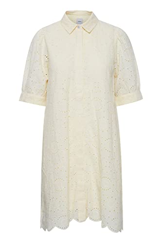 ICHI IHFAUSTA DR Damen Freizeitkleid Kleid Kurzarm mit Hemdblusenkragen aus Lochspitze aus 100% Baumwolle, Größe:36, Farbe:Vanilla Custard (120815) von ICHI