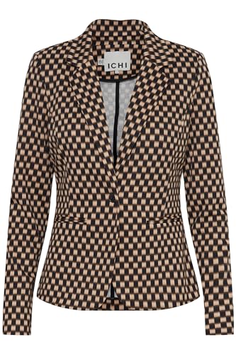 ICHI IHKATE Print BL18 Damen Blazer Jackenblazer 74% Polyester, 22% Viskose, 4% Elasthan Regular fit, Größe:L, Farbe:Doeskin Checks AOP (202764) von ICHI