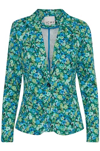 ICHI IHKATE Print BL18 Damen Blazer Jackenblazer 74% Polyester, 22% Viskose, 4% Elasthan Regular fit, Größe:S, Farbe:Blue Green Multi Flower AOP (202699) von ICHI