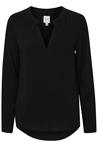 ICHI IHMAIN LS2 Damen lange Bluse Langarm Basicbluse aus reiner Viskose Nachhaltige zertifizierte EcoVero Viskose V-Ausschnitt Regular Fit, Größe:40, Farbe:Black (194008) von ICHI