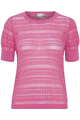 ICHI IHMARINDA SS4 Damen T-Shirt Kurzarm Shirt Lochstrickshirt mit Rundhals Kurzarm Slim-Fit, Größe:L, Farbe:Super Pink (172625) von ICHI