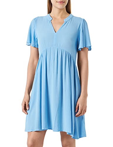 ICHI IHMARRAKECH SO DR11 Damen Freizeitkleid Kleid 100% Viskose Minikleid mit Flügelärmeln V-Ausschnitt Regular-Fit, Größe:S, Farbe:Little Boy Blue (164132) von ICHI