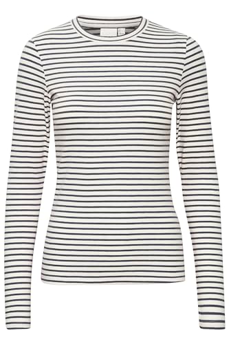 ICHI IHMIRA LS Damen Longsleeve Shirt 97% Baumwolle, 3% Elasthan figurumspielend, Größe:L, Farbe:Total Eclipse Stripe (202997) von ICHI