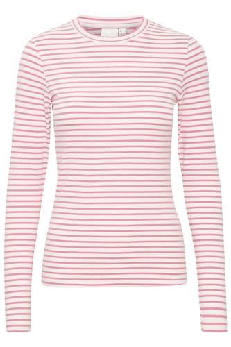 ICHI IHMIRA LS Damen Longsleeve Shirt 97% Baumwolle, 3% Elasthan figurumspielend, Größe:M, Farbe:Cloud Dancer w. Pink Stripe (203117) von ICHI