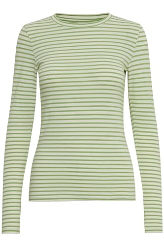 ICHI IHMIRA LS Damen Longsleeve Shirt 97% Baumwolle, 3% Elasthan figurumspielend, Größe:M, Farbe:Green Tea Stripe (202996) von ICHI