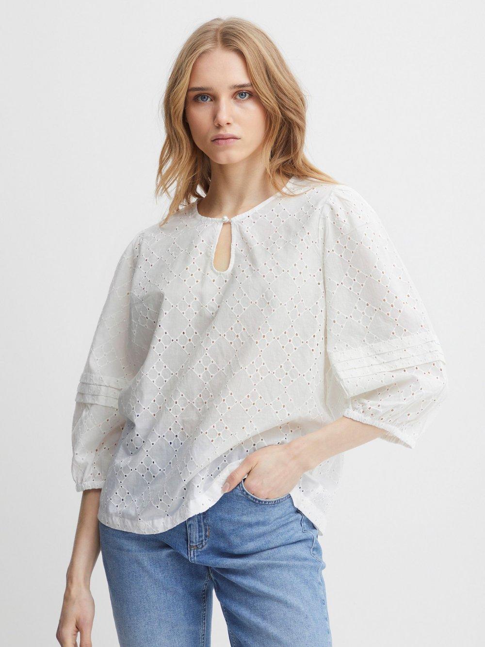 Ichi Shirtbluse Damen Baumwolle Rundhals gemustert, weiß von Ichi