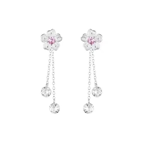 Damen Ohrringe Baumeln Haken Tropfenohrringe 925 Sterling Silber Ohrhänger Sakura Rosa Blumen Schmuck für Frauen Mädchen von Ichlovdu