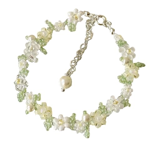 Ichlovdu Damen Armband Gänseblümchen Boho Handgefertigt Blumen Böhmische Perlen Armbänder für Frauen Mädchen Romantisches Bracelet Grün von Ichlovdu