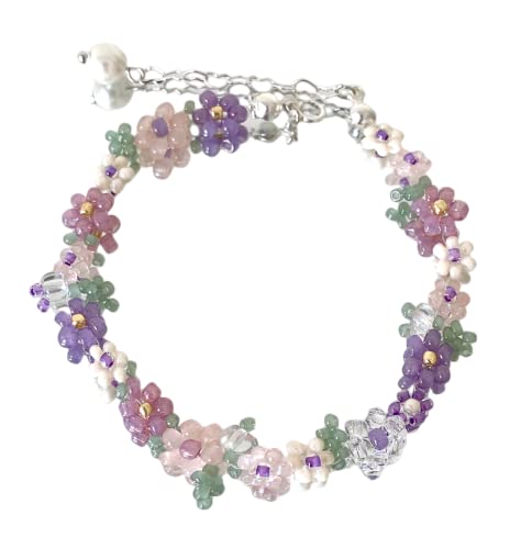 Ichlovdu Damen Armband Gänseblümchen Boho Handgefertigt Blumen Böhmische Perlen Armbänder für Frauen Mädchen Romantisches Schmuck Schön Bracelet (Mehrfarbig4Lila) von Ichlovdu