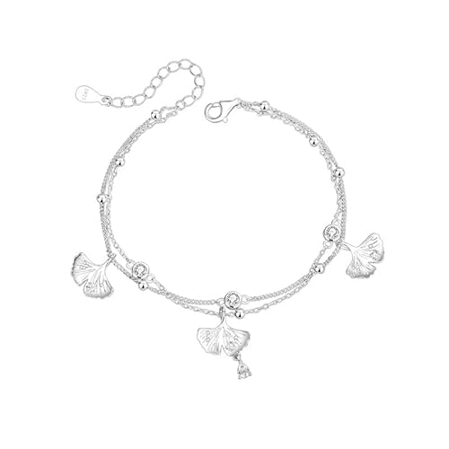 Ichlovdu Ginkgo Blatt Halskette Armband Ohrringe Damen 925 Sterling Silber Statement-Kette Glücks Anhänger Kristall Boho Ginkgoblatt (Armband) von Ichlovdu