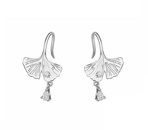 Ichlovdu Ginkgo Blatt Halskette Armband Ohrringe Damen 925 Sterling Silber Statement-Kette Glücks Anhänger Kristall Boho Ginkgoblatt (Ohrringe) von Ichlovdu