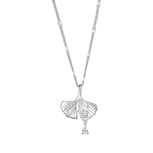 Ichlovdu Ginkgo Blatt Halskette Damen Böhmische Statement-Kette Glücks Anhänger Kristall Boho Schmuck Ginkgoblatt 925 Sterling Silber von Ichlovdu