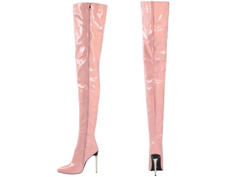 Ichlovdu Overknee Stiefel für Damen Spitz zulaufend 11 cm High Heels PU-Leder Kunstfellfutter mit hinterem Reißverschluss, handgefertigt für Herbst & Winter von Ichlovdu