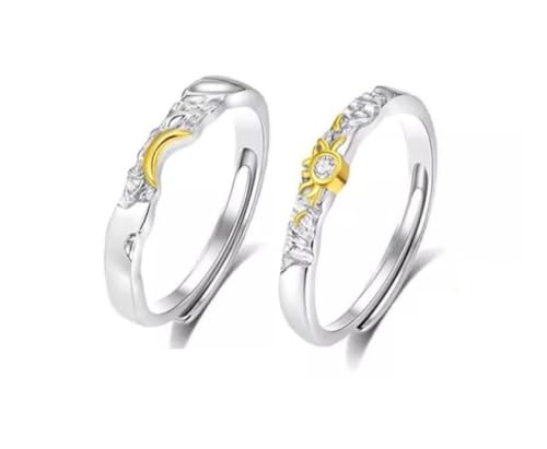 Ichlovdu Ringe Set, 925 Sterling Silber, Verstellbar Größe 5-9, Sonne und Mond Design, Silber-Gold Zweifarbig, 2 Stück von Ichlovdu