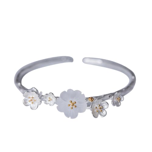 Ichlovdu S925 Silber Armreif, Wintersüß Blumen Design, Offener Armband mit Goldakzenten von Ichlovdu