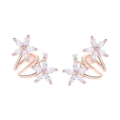 Ichlovdu S925 Silber Sternförmige Ohrclips in Roségold Damen Ohrringe mit Persönlichkeit und Eleganz Einfaches Design Ohrring-Clip mit Zirkonia-Einlage von Ichlovdu