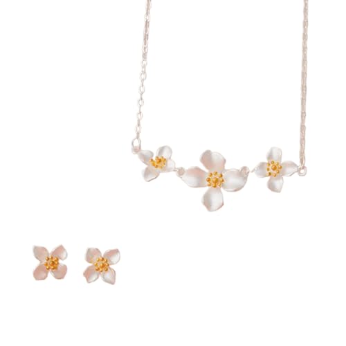 Ichlovdu Sterling Silber Gardenia Schmuckset Halskette und Ohrringe 999 Silber von Ichlovdu