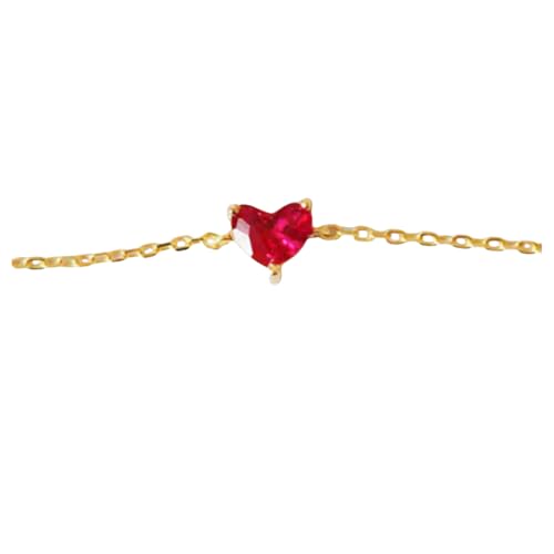 Ichlovdu Vergoldetes Silberarmband mit Rotem Herz-Kristall, 925 Sterling Silber, 14K Gold, Verstellbare Länge von Ichlovdu