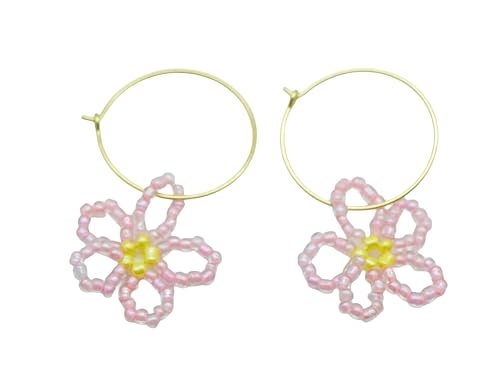 Ohrringe Creolen Baumelnde Ohrhänger Perlen Blumen Rosa Blüte 925 Sterling Silber Schmuck für Frauen von Ichlovdu