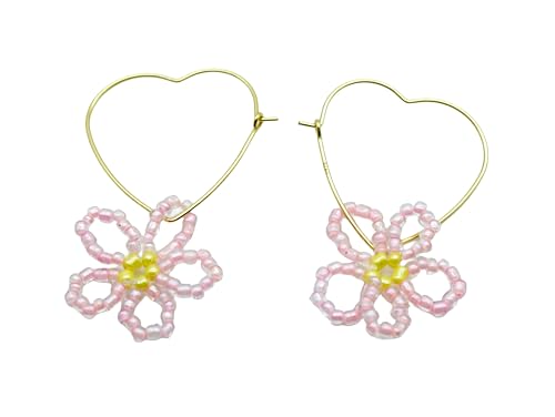 Ohrringe Creolen Baumelnde Ohrhänger Perlen Rosa Blumen Blüte 925 Sterling Silber Schmuck für Frauen von Ichlovdu