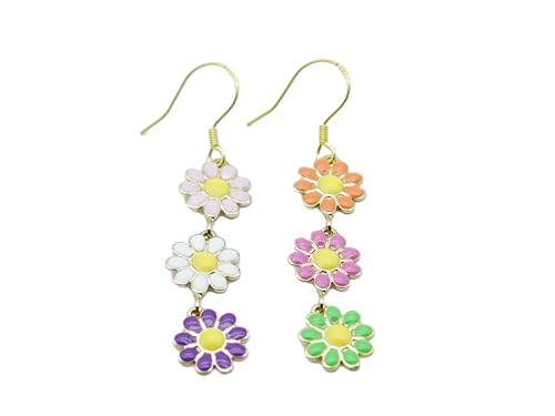 Sonnenblumen Gänseblümchen Ohrringe Baumeln Bunte Boho Haken Tropfenohrringe Ohrhänger 925 Sterling Silber Schmuck für Frauen Mädchen von Ichlovdu