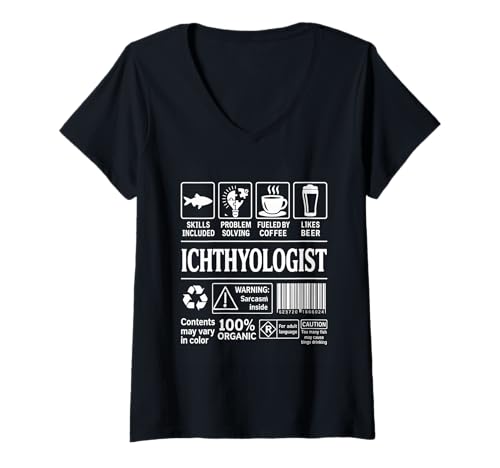 Damen Ichthyologist Funny Skills sarkastischer Kaffee Bier Wissenschaft T-Shirt mit V-Ausschnitt Damen Ichthyologist Funny Skills sarkastischer Kaffee Bier Wissenschaft T-Shirt mit V-Ausschnitt von Ichthyologist Marine Biologist Fish Scientist Gift