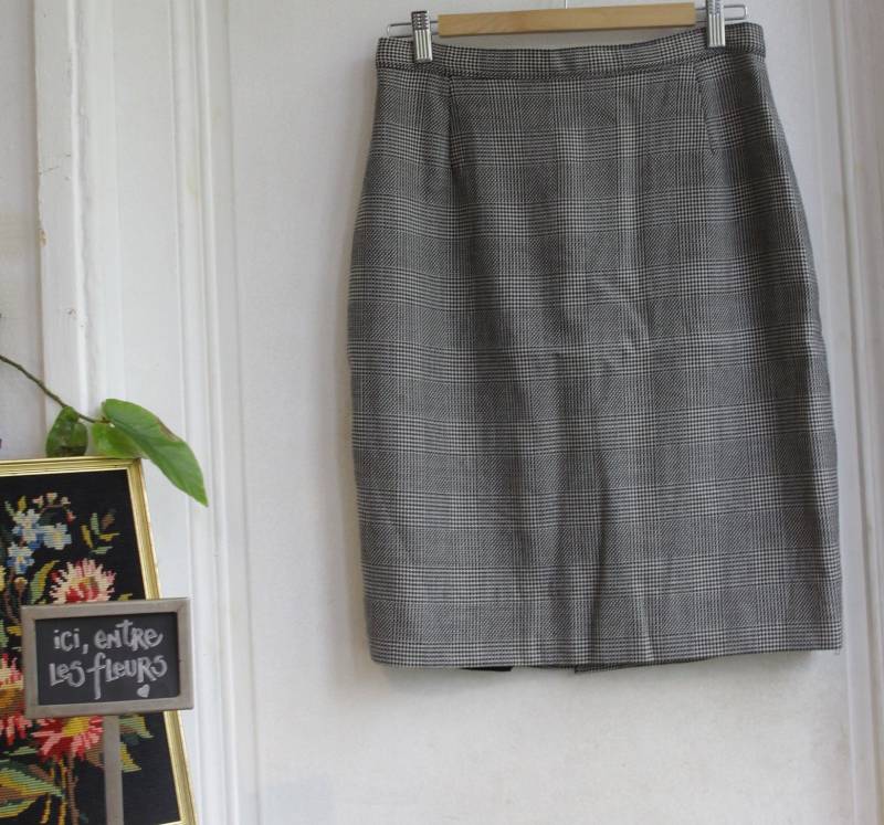 Gerader/Bleistiftrock Aus Prince-Of-Wales-stoff - Woolmark 80Er Jahre Größe 40 Vintage Laura Lindor Hergestellt in Italien von IciEntreLesFleurs