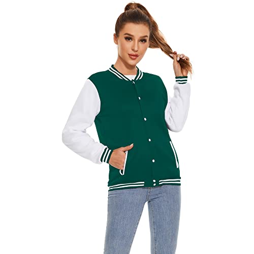 Varsity Jacke Damen Herren Baseball Schuluniform Button Up Unsex Erwachsene Langarm Mantel Mode Jacke, Grün , Large Varsity Jacke Damen Herren Baseball Schuluniform Button Up Unsex Erwachsene Langarm Mantel Mode Jacke, Grün , Large von Icibgds