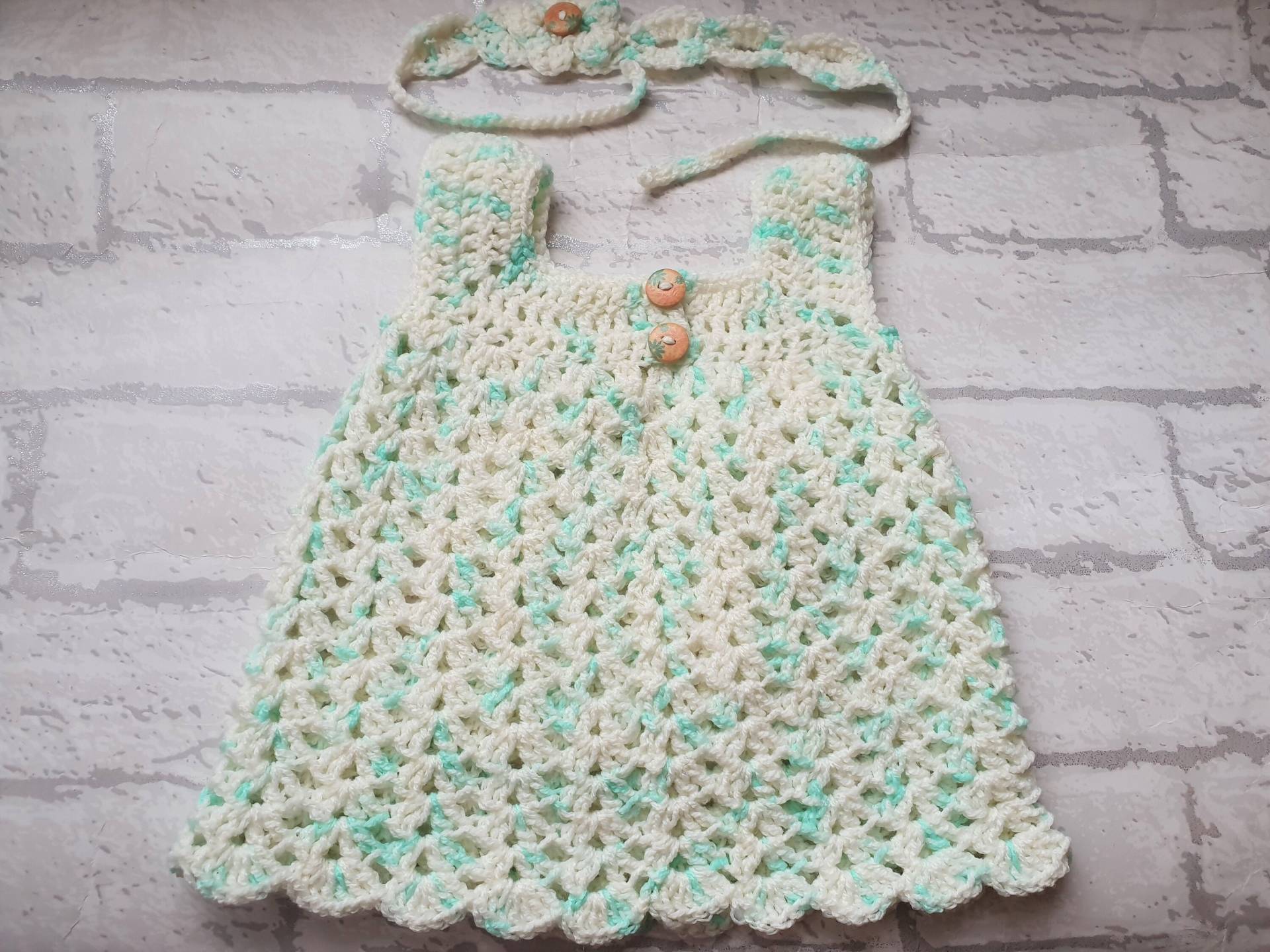 Baby Mädchenkleid, Kleid Mit Passendem Stirnband, Weiß & Grünes Kleid, Neugeborene von Icklepicklebabywear