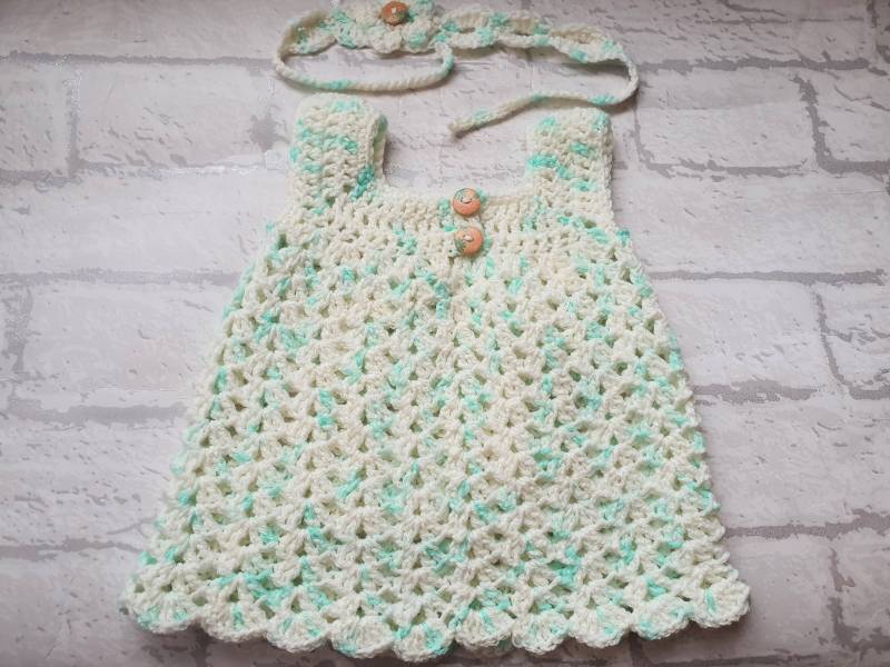 Baby Mädchenkleid, Kleid Mit Passendem Stirnband, Weiß & Grünes Kleid, Neugeborene von Icklepicklebabywear