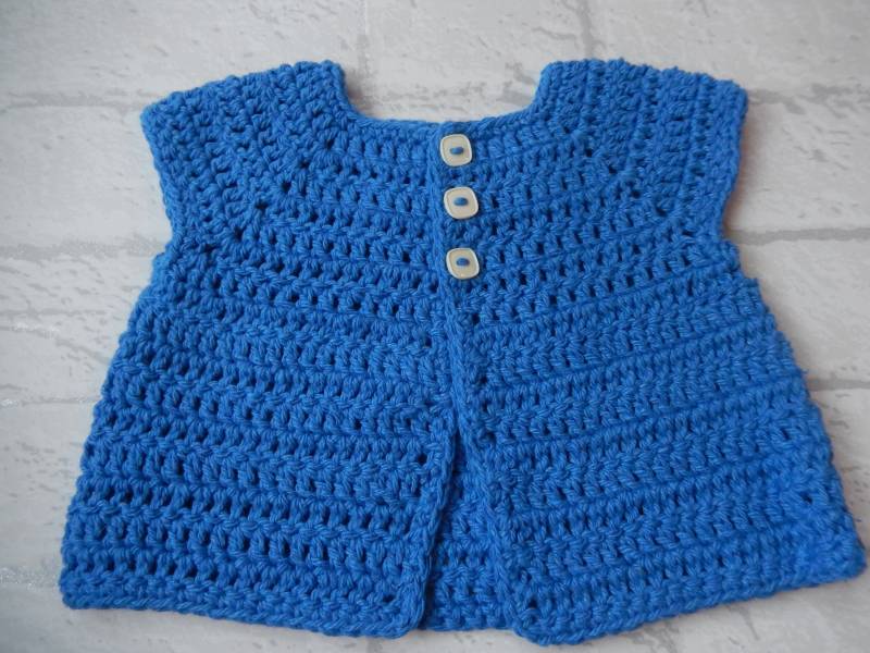 Gehäkelte Baby-Jungen-Strickjacke, Gehäkelter Baby-Pullover, Kurzarm Pullover, Blaue Strickjacke, 0-3 Monate Kleidung von Icklepicklebabywear