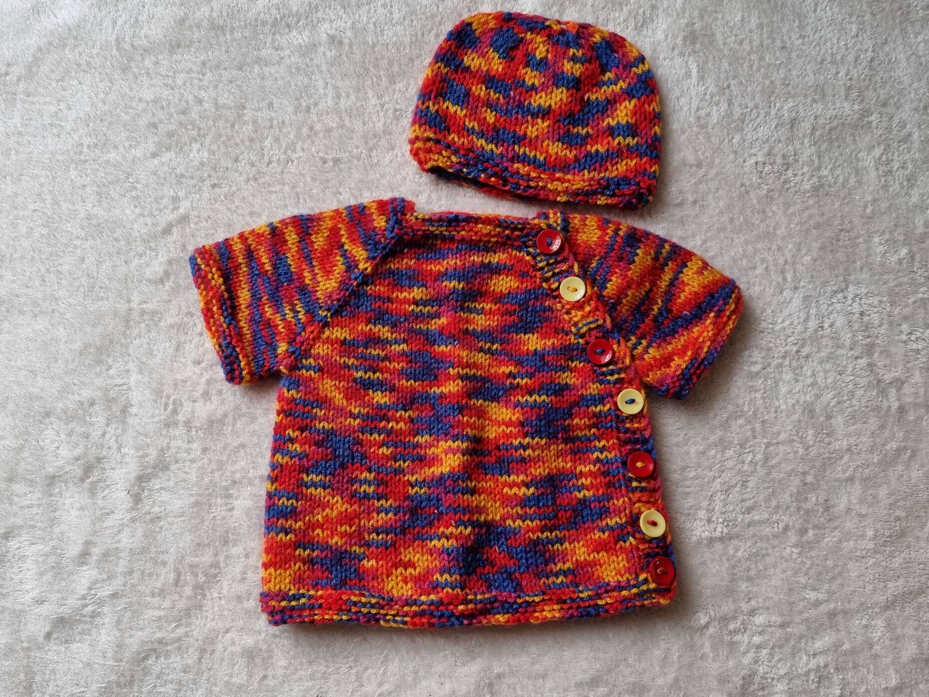Gestrickte Babyjacke, Gestrickter Babypullover, Babymütze, 0-3 Monate Pulloverset von Icklepicklebabywear
