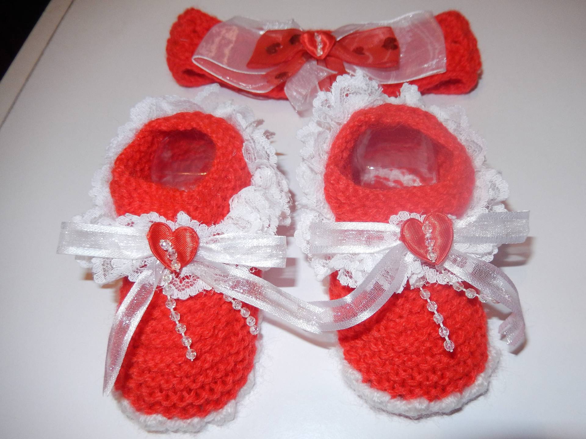 Handgestricktes Baby Stirnband, Gestricktes Schühchen Set, Babyschuhe, Neugeborenen Set von Icklepicklebabywear