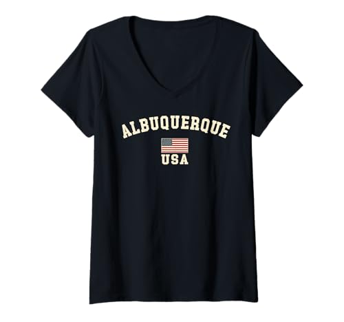 Damen Vintage Albuquerque USA Amerikanische Flagge NM Souvenir Retro T-Shirt mit V-Ausschnitt von Iconic Albuquerque USA United States Of America