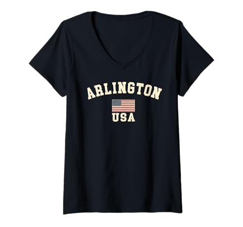 Damen Vintage Arlington USA Amerikanische Flagge Texas Souvenir Retro T-Shirt mit V-Ausschnitt Damen Vintage Arlington USA Amerikanische Flagge Texas Souvenir Retro T-Shirt mit V-Ausschnitt von Iconic Arlington USA United States Of America