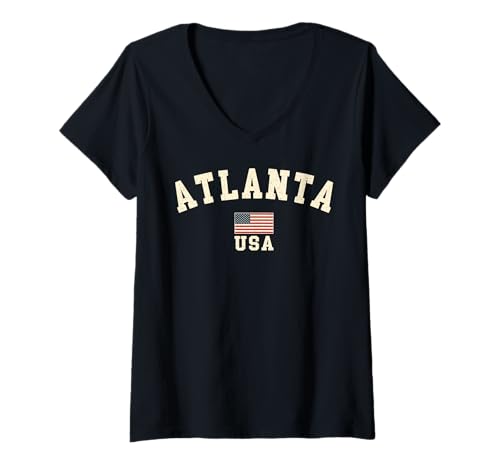 Damen Vintage Atlanta USA Amerikanische Flagge Georgia Souvenir Retro T-Shirt mit V-Ausschnitt Damen Vintage Atlanta USA Amerikanische Flagge Georgia Souvenir Retro T-Shirt mit V-Ausschnitt von Iconic Atlanta USA United States America Keepsake