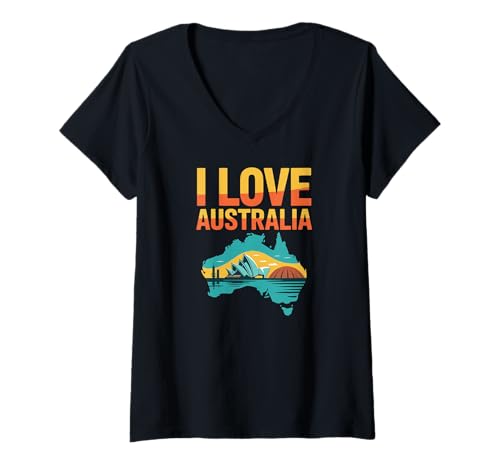 Damen Ich Liebe die malerischen Sehenswürdigkeiten Australiens T-Shirt mit V-Ausschnitt Damen Ich Liebe die malerischen Sehenswürdigkeiten Australiens T-Shirt mit V-Ausschnitt von Iconic Australian Landmarks Enthusiasts