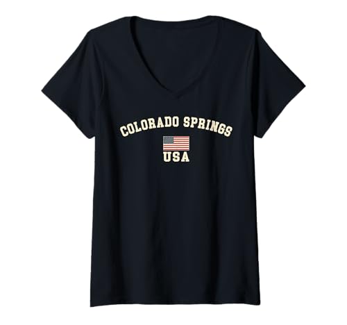 Damen Vintage Colorado Springs USA Amerikanische Flagge Souvenir Retro T-Shirt mit V-Ausschnitt Damen Vintage Colorado Springs USA Amerikanische Flagge Souvenir Retro T-Shirt mit V-Ausschnitt von Iconic Colorado Springs USA United States America