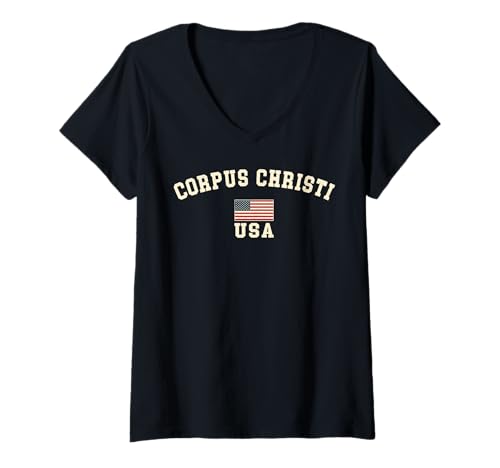 Damen Vintage Corpus Christi USA Amerikanische Flagge Cool Souvenir Retro T-Shirt mit V-Ausschnitt Damen Vintage Corpus Christi USA Amerikanische Flagge Cool Souvenir Retro T-Shirt mit V-Ausschnitt von Iconic Corpus Christi USA United States Of America
