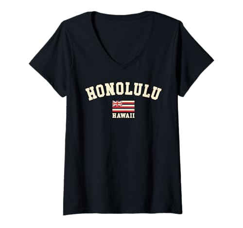 Damen Vintage Honolulu Hawaii Souvenir Hawaii Flagge Retro T-Shirt mit V-Ausschnitt von Iconic Honolulu Hawaii Cool Keepsake