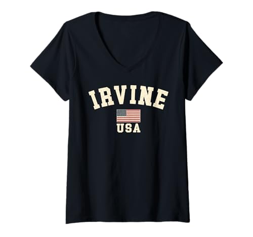 Damen Vintage Irvine USA Amerikanische Flagge Kalifornien Souvenir Retro T-Shirt mit V-Ausschnitt Damen Vintage Irvine USA Amerikanische Flagge Kalifornien Souvenir Retro T-Shirt mit V-Ausschnitt von Iconic Irvine USA United States America Keepsake