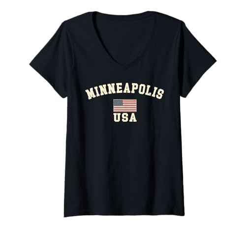 Damen Vintage Minneapolis USA Amerikanische Flagge Cool Souvenir Retro T-Shirt mit V-Ausschnitt Damen Vintage Minneapolis USA Amerikanische Flagge Cool Souvenir Retro T-Shirt mit V-Ausschnitt von Iconic Minneapolis USA United States Of America