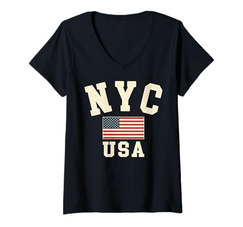 Damen Vintage NYC USA Amerikanische Flagge New York City Souvenir Retro T-Shirt mit V-Ausschnitt Damen Vintage NYC USA Amerikanische Flagge New York City Souvenir Retro T-Shirt mit V-Ausschnitt von Iconic NYC USA United States Of America Keepsake