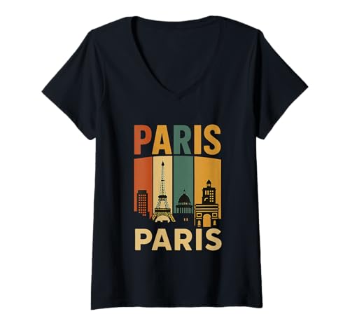Damen Paris Stadtbild Eiffel Triumphbogen T-Shirt mit V-Ausschnitt Damen Paris Stadtbild Eiffel Triumphbogen T-Shirt mit V-Ausschnitt von Iconic Paris Landmarks Urban Travel