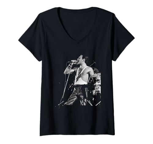 Damen Freddie Mercury Queen Leadsänger NEC Arena The Works Tour T-Shirt mit V-Ausschnitt von Iconic Photo Moments