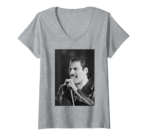 Damen Freddie Mercury Queen Live Birmingham NEC The Works Tour T-Shirt mit V-Ausschnitt von Iconic Photo Moments