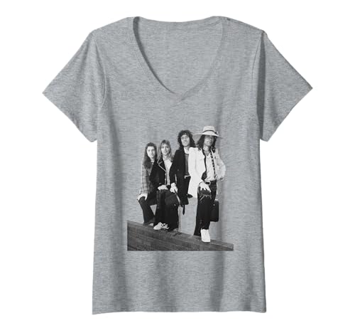 Damen Königin John Deacon Roger Taylor Brian May & Freddie Mercury T-Shirt mit V-Ausschnitt von Iconic Photo Moments